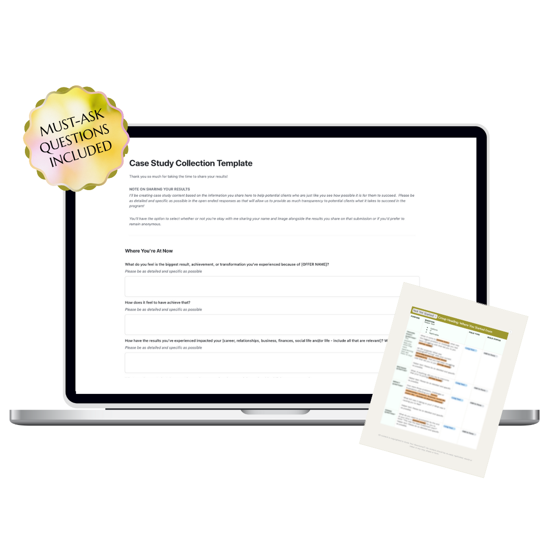 Pre-built case study collection form template with must-ask questions included
